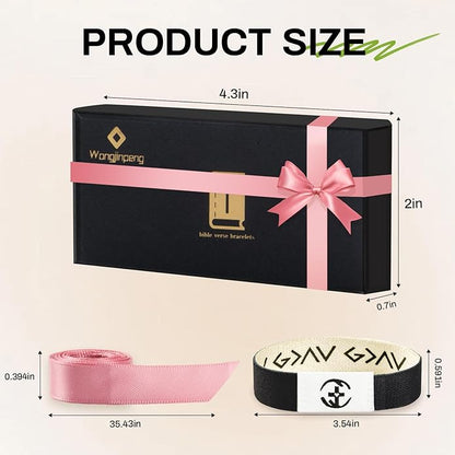 2 Pcs Bible Verse Bracelets，Daily Bible Verse Bracelet，Prayer Hope Bible Bracelets, Christian Gifts for Women , Graduation Gift，Inspirational Religious Gifts, Comes With A 35-inch Ribbon Bow