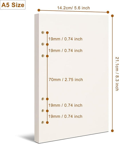 A5 Blank Paper,A5 Refill Paper,A5 Filler Paper,6 Hole Punched,Blank Paper Refills for A5 Filofax Planner Binder Journals Notes, 80 Sheets/160 Pages,5.6x8.3 Inch,Beige (2)
