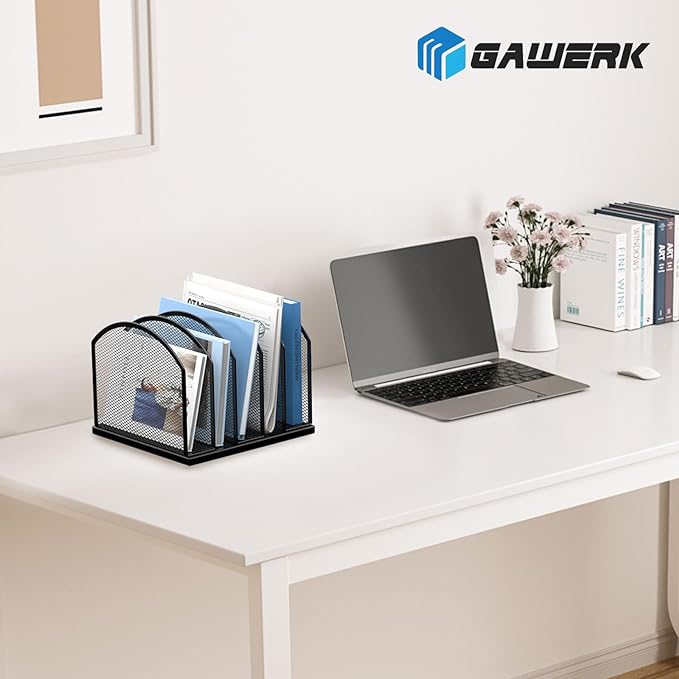 5-Section Vertical Desktop Organizer, 5-Section Mesh File Folder Stand Sorter for Office Home Classroom Organization