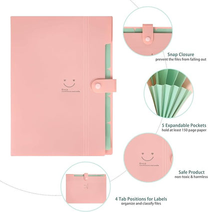 EOOUT 10pcs Expanding File Folders, Folders for Documents, A4 Letter Size Plastic Accordion Document Organizer with Snap Button, 160 Stickers in 16 Colors, for School and Office Supplies