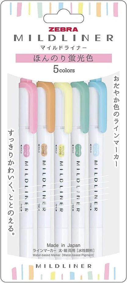 ZEBRA WKT7-5C-N Highlighter, Mildliner, Faint Fluorescent Colors, 5 Colors