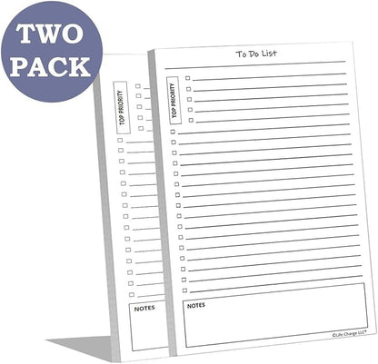 TO DO List Notepads (2 Pack, 50 Pages Each) Planner Pads. ToDo Checklist w/Priority & Note Sections. Organize & Track Projects, Clients or Daily Tasks. 5.5 X 8.5, A5 Sheets. Made in the USA.