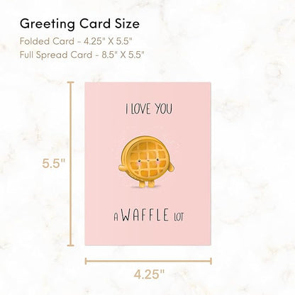 ALY LOU Anniversary Card for Her Him/Girlfriend Wife/Husband Boyfriend, Friendship Thank You Birthday Kawaii Greeting Card (I Love You A Waffle Lot)