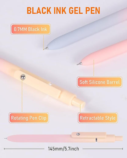 FIOVER Gel Pens, 5pcs Black Ink Medium Point 0.7mm Smooth Writing Pens with Comfort Grip, Aesthetic Ballpoint for Journaling School Office Supplies, Gifts for Women Men