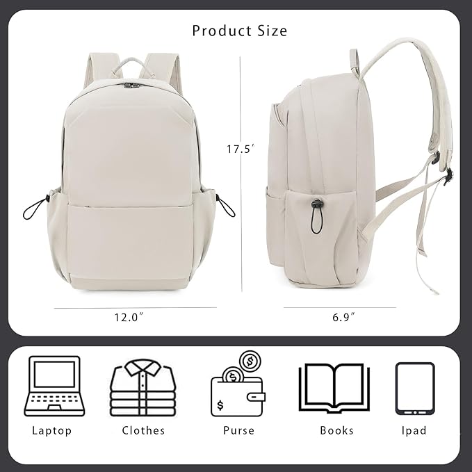 YGR Laptop Backpack for Women and Men, Waterproof Lightweight Travel Daily Rucksack Casual 15.6 inches Computer Bags for College, Beige