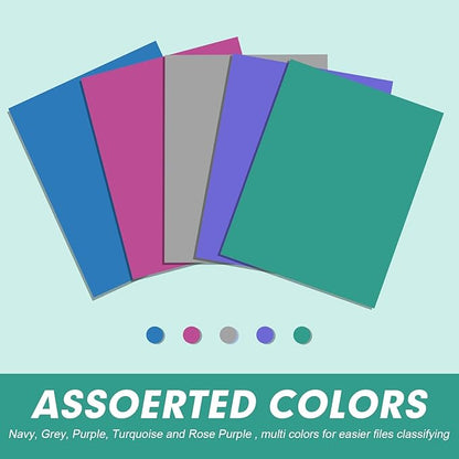 Two Pocket Folders, RAZCC 100 Pack 2 Pocket Folders Fit Letter Size Paper, Paper Folders with Pockets for School Office Business Home, Assorted 5 Colors