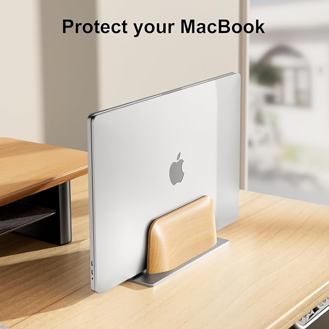UPERGO Vertical Laptop Stand for MacBook, Wooden Laptop Holder Vertical for Desk Compatible with MacBook Pro and Other Laptops
