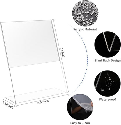 18 Pack Acrylic Sign Holder 8.5 X 11, L Shape Clear Sign Holder, Clear Plastic Sign Holder Picture Photo Frames, Flyer Document Paper Display Stand for Office Desktop