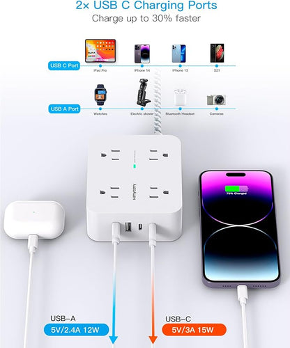 Extension Cord 25 Ft, Surge Protector Power Strip with 8 Outlets 4 USB Ports(2 USB C), Long Cord, Wall Mount, Desk USB Charging Station for Home Office College Dorm Room Essentials