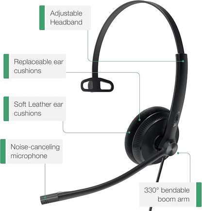 Yealink Phone Headsets for Office Phones YHS34 Lite QD to RJ9 Wired Headset Compatible with Poly Snom Grandstream Phones Desk Landline Headset with Microphone -Mono/72g/2.1m Cable