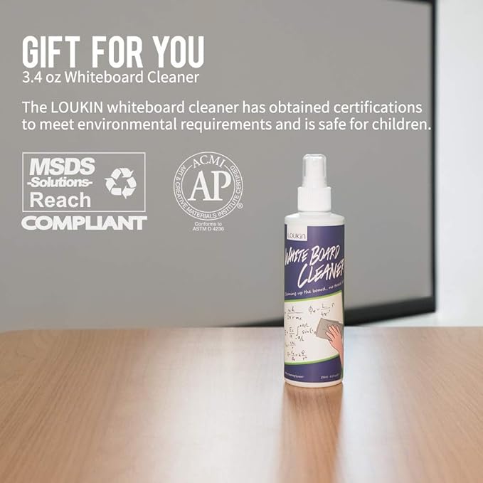 LOUKIN Magnetic Dry Erase Eraser, Whiteboard Eraser, Glass Board Eraser(Pink), One Bottle of 3.4 fl oz Whiteboard Cleaner Included, for Classroom, Home and Office