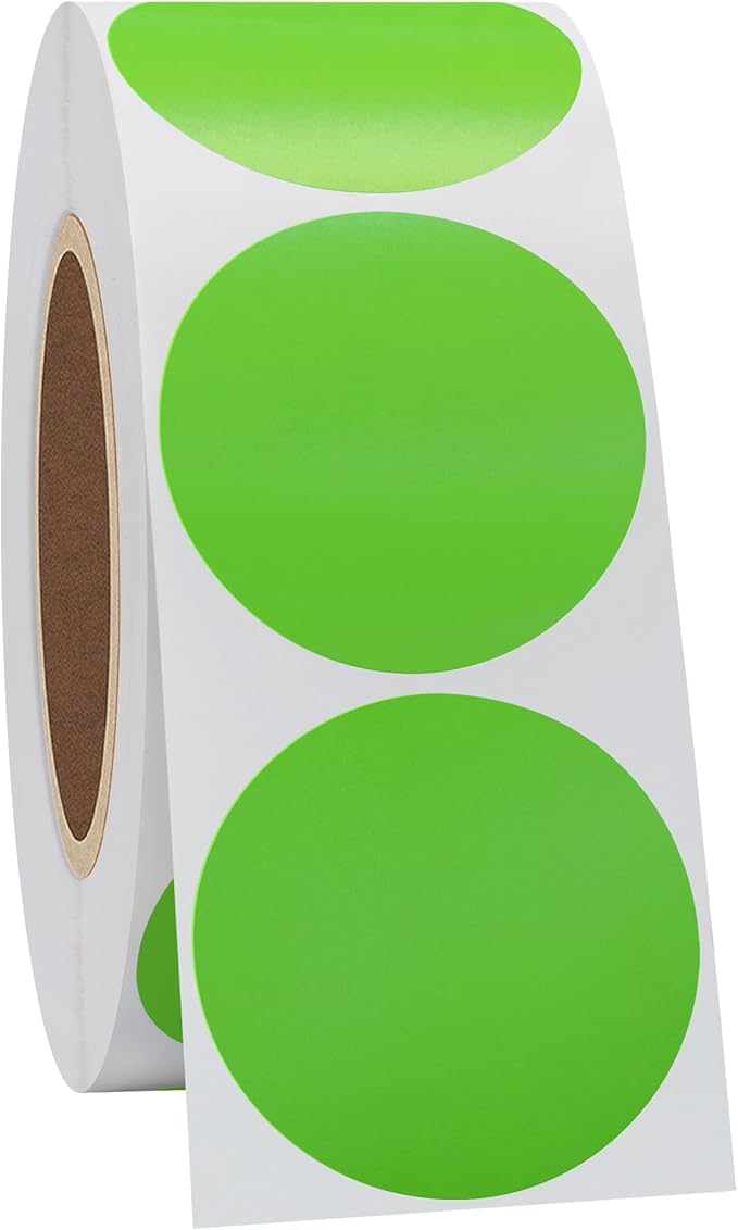 Hybsk 1.5 inch Circle Color Direct Thermal Stickers Shipping Labels for Barcodes,Name Tag,DIY Logo Design,Inventory– Compatible with Zebra,Rollo,Munbyn,and More-1000 pcs (1.5 inch,Green)