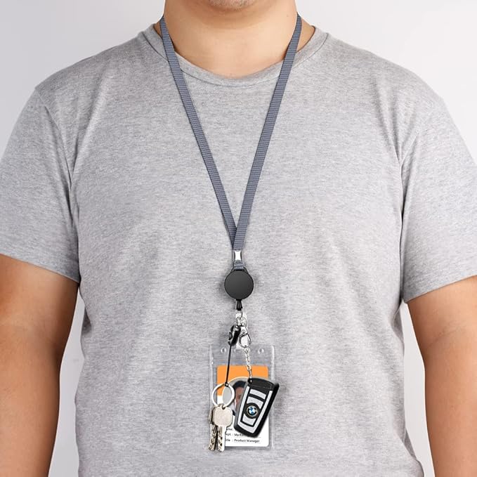 6 Pack Retractable Badge Lanyards and ID Badge Holder, Strap Lanyard with Swivel Metal Clasp for Badge Holders, Keychains, Offices, Staff, Students, Employees, Grey