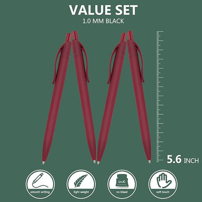 deegtran Pens Bulk, 200 Pack No Bleed Burgundy Red Barrel Click Pens, Wholesale Retractable Ballpoint Pens, Pens Medium Point, Smooth Ink Pens, 1.0MM Black Ink