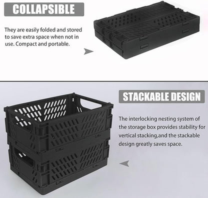 Tixill 2-Pack Mini Foldable Plastic Storage Box Mini Plastic Baskets for Organizing and Storage for Home Kitchen Bedroom Bathroom Office. (Black, 9.8x6.5x3.8)