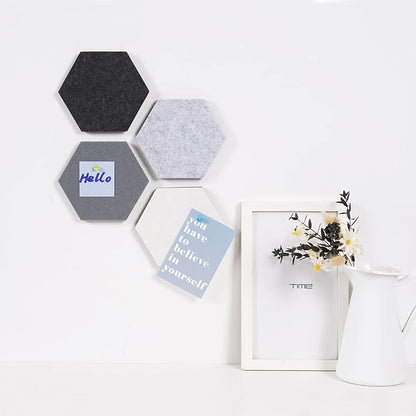 LAJAR 8 Pcs Hexagon Felt Bulletin Board Tiles, Self Adhesive Felt Pin Board Wall Tiles for Photos, Pictures, Memos (Gray)