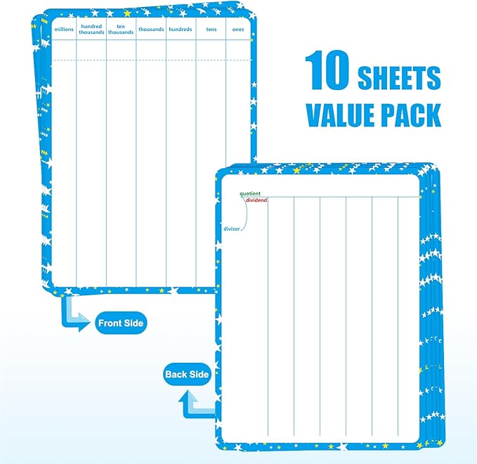 10 Packs Division Whiteboard Card, Double Sided Dry Erase Board Writable and Erasable Math Learning White Board for Kids, Students, Classroom and Home (Each Measures 12” x 9”)