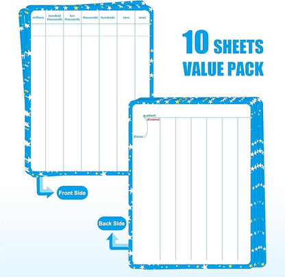 10 Packs Division Whiteboard Card, Double Sided Dry Erase Board Writable and Erasable Math Learning White Board for Kids, Students, Classroom and Home (Each Measures 12” x 9”)