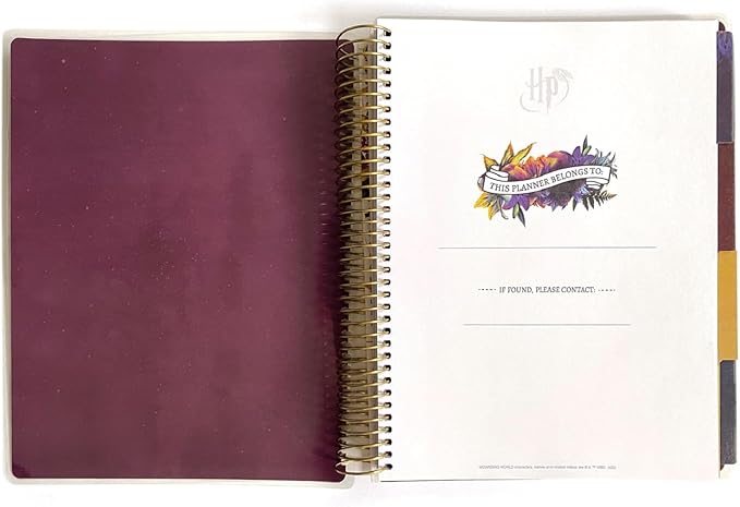 Paper House Productions Harry Potter 12 Month Undated 9.5" Planner with Month and Event Flag Stickers - Floral Hogwarts Crest