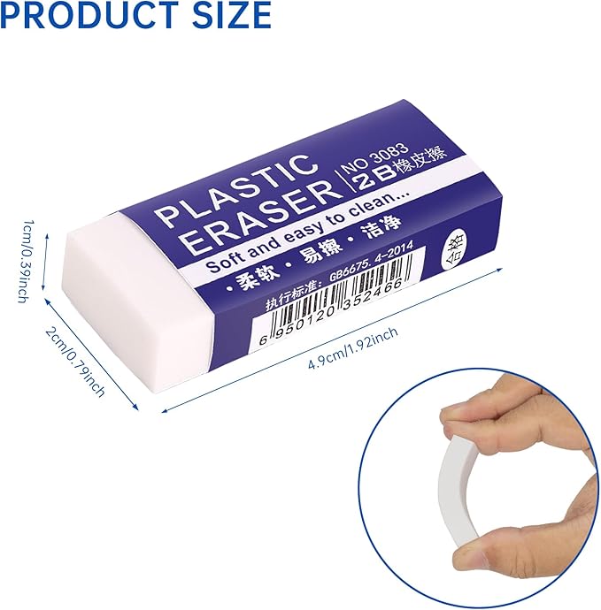 6 Pack Pencil Erasers, Large White Erasers for School, Art Erasers for Kids Drawing Bulk