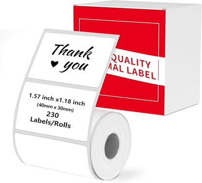 M100 Square Label 1.57'' x 1.18'' (40 x 30 mm), Compatible with Label Maker M110/ M220/ M221/ M120/ M200/M260/M150, White, 230 Labels/Roll, Multi-Purpose Adhesive Thermal Labels, Black on White