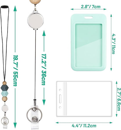 9 in 3 Sets Hexagon Retractable Lanyard for ID Badge Lanyard with ID Holder Breakaway Lanyard Badge Reel Lanyard School Silicone Beaded Lanyard Cute