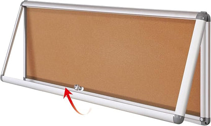 SWANCROWN Locking Bulletin Board Tamper-Proof Notice Board Cork Display Case Wall-Mounted for K12 Office Dentists, 38x14 inch