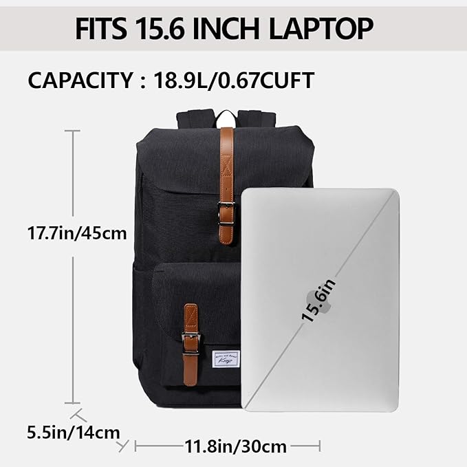 Backpack for Men,Large Water Resistant Fashion Travel Drawstring Backpack Rucksack with Laptop Sleeve for School/Work/College/Adults Black