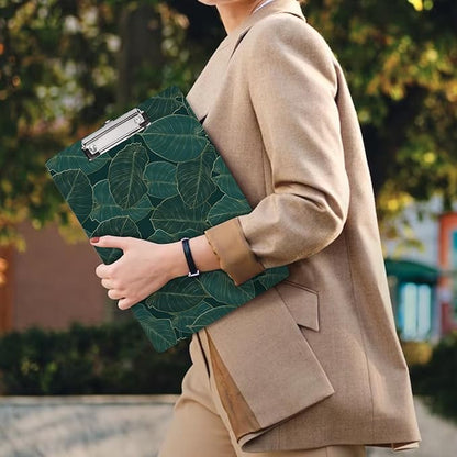 WAVEYU Fashion Cute Clipboard, Decorative Office School Hardboard Wood Nursing Clip Board for Standard A4 Letter Size for Students, Women, Men and Kids, 12.5"x 9", Green Leaves