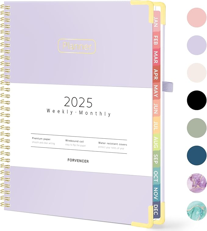 Forvencer 2025 Planner, Hardcover Weekly and Monthly Planner, January 2025 - December 2025, 8.5" x 11", Spiral Calendar Planner with Tabs, Exquisite Daily Organizer Notebook with Inner Pocket, Agenda Journal for Office Home School, A4 Size, Purple