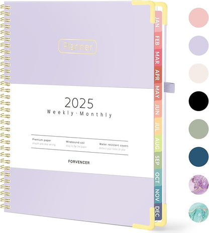 Forvencer 2025 Planner, Hardcover Weekly and Monthly Planner, January 2025 - December 2025, 8.5" x 11", Spiral Calendar Planner with Tabs, Exquisite Daily Organizer Notebook with Inner Pocket, Agenda Journal for Office Home School, A4 Size, Purple