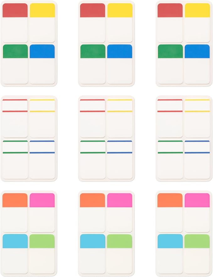 KICNIC File Index Tabs 1 Inch Sticky Flags 720 Pcs, Colored Page Markers Self Adhesive, Repositionable Note Tabs for Documents, Books, Paper, Notebooks, Filing and Folders [36 Sets, 10 Colors]