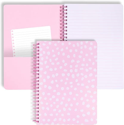 Steel Mill & Co Cute Mini Spiral Notebook, 8.25" x 6.25" Journal with Durable Hardcover and 160 Lined Pages, Pink Dots