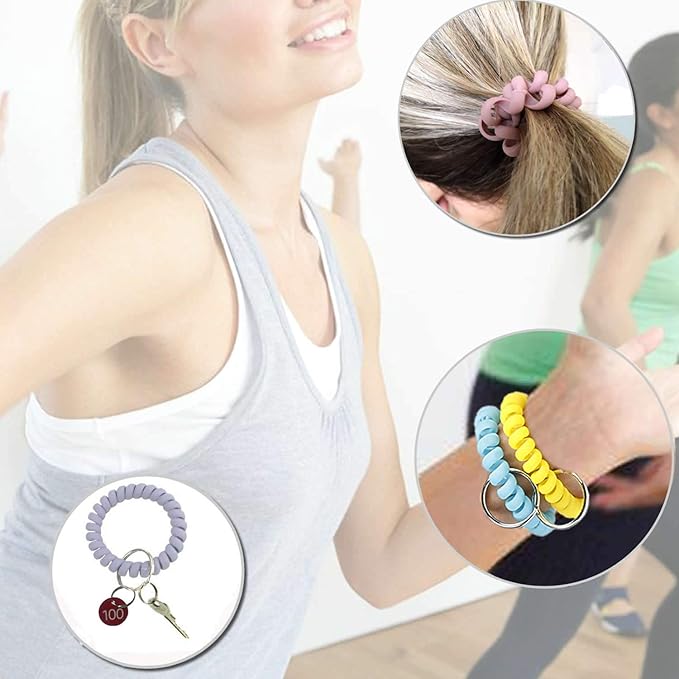 BIHRTC 6 Color Wrist Keychain Plastic Spring Flexible Spiral Wrist Coil Stretchable Wristband Spiral Key Chain Bracelet Key Holder Key Ring for Gym Pool ID Badge Sauna Outdoor Activities