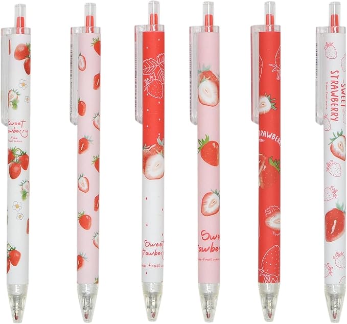 YYaaloa 12pcs Cute Strawberry Pens Black Gel Ink Pens Retractable 0.5mm Gel Pens Nice Gifts Fun Pens for Kids Girls Boys Christmas Gifts