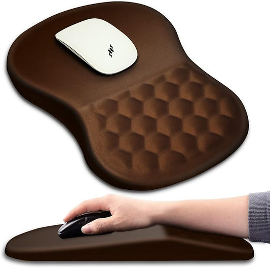 Hokafenle Ergonomic Mouse Pad Wrist Support with Massage Design, Wrist Rest Pain Relief Mousepad with Memory Foam&Non-Slip PU Base, Mouse Pads for Wireless Mouse & Desk (12x8 inch,Brown)