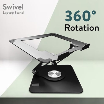 Swivel Laptop Stand for Desk, Adjustable Laptop Stand for Desk w/ 360° Rotation, Raise Tilt Cools Laptop with This Ergonomic Laptop Stand Riser, Collapsible iPad Computer Laptop Stand (Black)