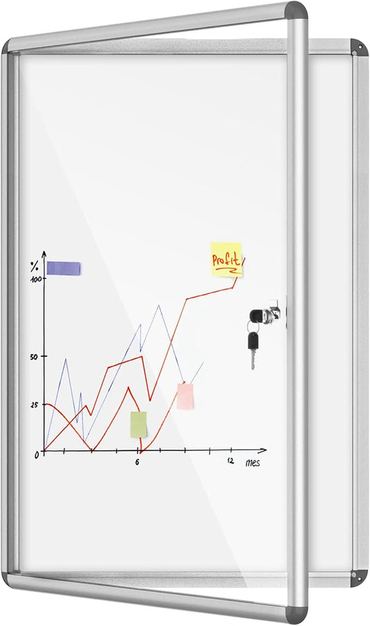 36"x24" Enclosed Bulletin Board, Lockable Weather-Resistant Aluminum Noticeboard for School & Office, Silver Frame w/Magentic Whiteboard