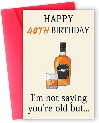 Funny Whiskey 48th Birthday Card, 48th Birthday Gifts Women Men, Unique 48th Birthday Decorations for Him Her, Happy 48 Year Old Birthday Card Gifts for Husband Wife