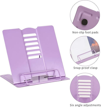 Metal Book Stand - Adjustable Book Holder for Reading (Full Purple)