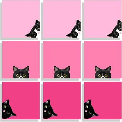 9 Pads Black Cat Sticky Notes Set, Pink Self-Stick Note Pads, Super Adhesive Memo Pads Cute Note Card for Cat Lover Gift, Teacher Office and School Supplies, 3x3in