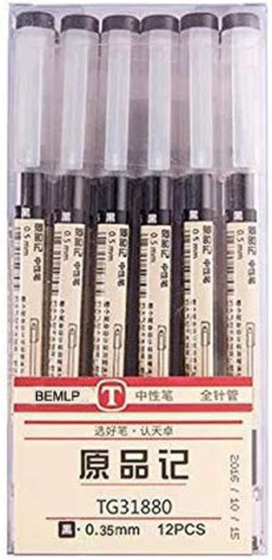 BEMLP Gel Ink Pen Extra Fine Point Pens Ballpoint Pen 0.35mm Black for Japanese Office School Stationery Supply 12 Pieces