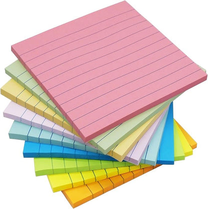 9 Pads Lined Sticky Notes 4x4 in Post, 9 Multi Colors Super Sticking Power Memo Pads, Strong Adhesive, 4x4 Sticky Notes Large Eeay for Office, School, Home Use