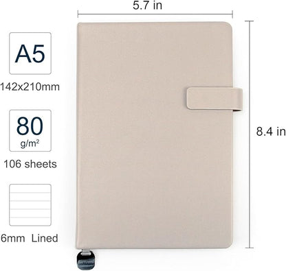 A5 Hard Cover Notebook with Pen Holder, Gold Edges & 180° Lay Flat - Large 5x8.25 Lined, Bookmark, Gift Box - Durable Journal for Office, Study, Travel - Writers, Students（Light Coffee）