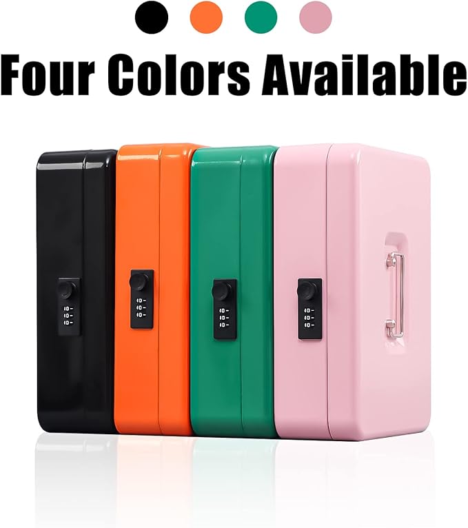 KYODOLED Metal Cash Box with Combination Lock Money Box for Cash Safe Metal Box with Money Tray for Security Lock Box 11.81"x 9.45"x 3.54" Pink X Large