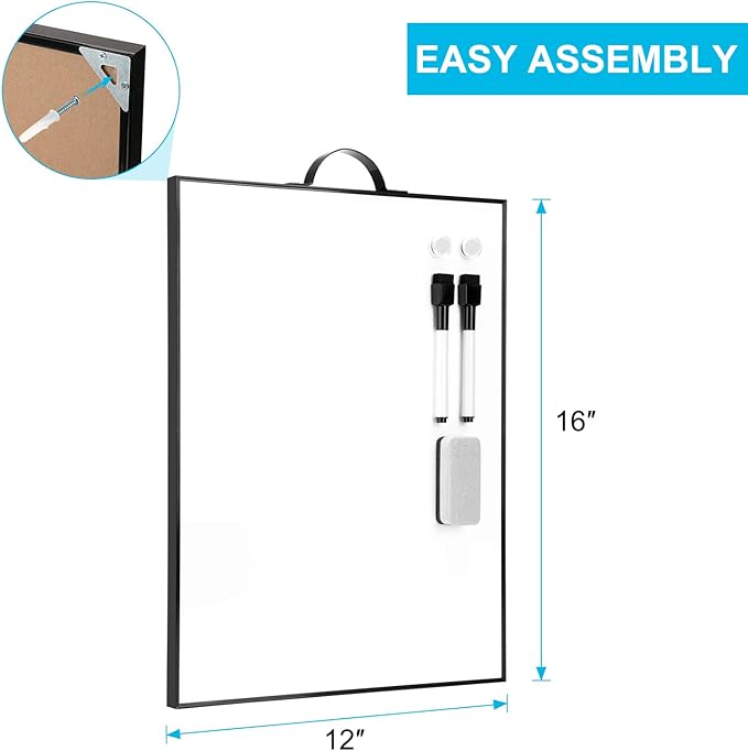 TSJ OFFICE Small White Board - 16" X 12" Portable Black Aluminum Framed Whiteboard, Magnetic Dry Erase Board with a Handle, to Do List Notepad for Office, Home, School