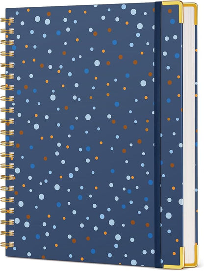 Cute Spiral Notebook Journal for Women, 200 Pages Lined Notebooks 8.5” x 11”, A4 Large Hardcover Spiral Journals with 100 GSM Thick Paper, College Ruled Notebook for Writing Work School, Navy Dots