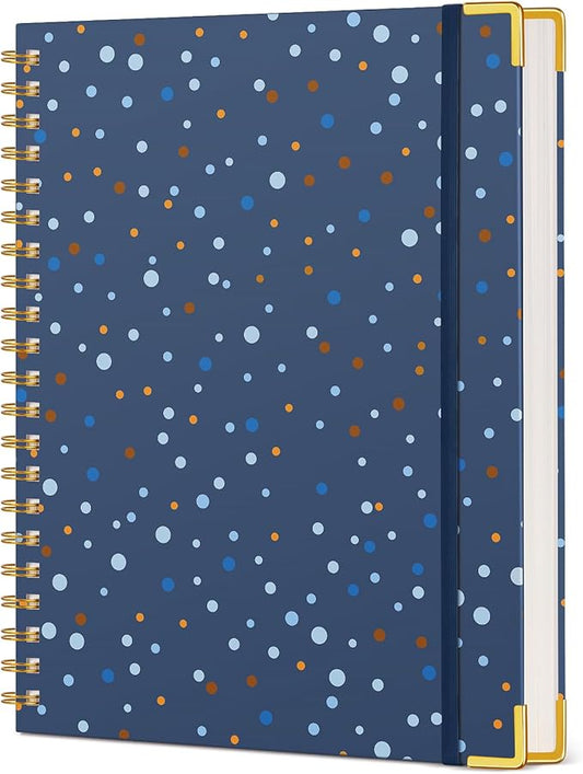 Cute Spiral Notebook Journal for Women, 200 Pages Lined Notebooks 8.5” x 11”, A4 Large Hardcover Spiral Journals with 100 GSM Thick Paper, College Ruled Notebook for Writing Work School, Navy Dots