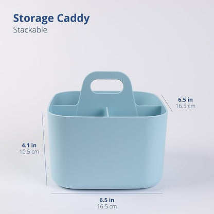 BLUE GINKGO Stackable Organizer Caddy – Korean-Made Portable Tote for Bathroom, Office, Crafts, or School Supplies (Square, Blue)