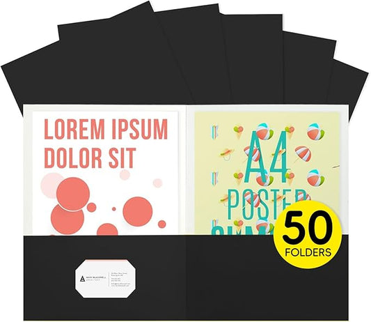 50Pcs Black Two-Pocket Heavyweight File Folder,Letter Size,Paper File Folder for School Office Home Bussines